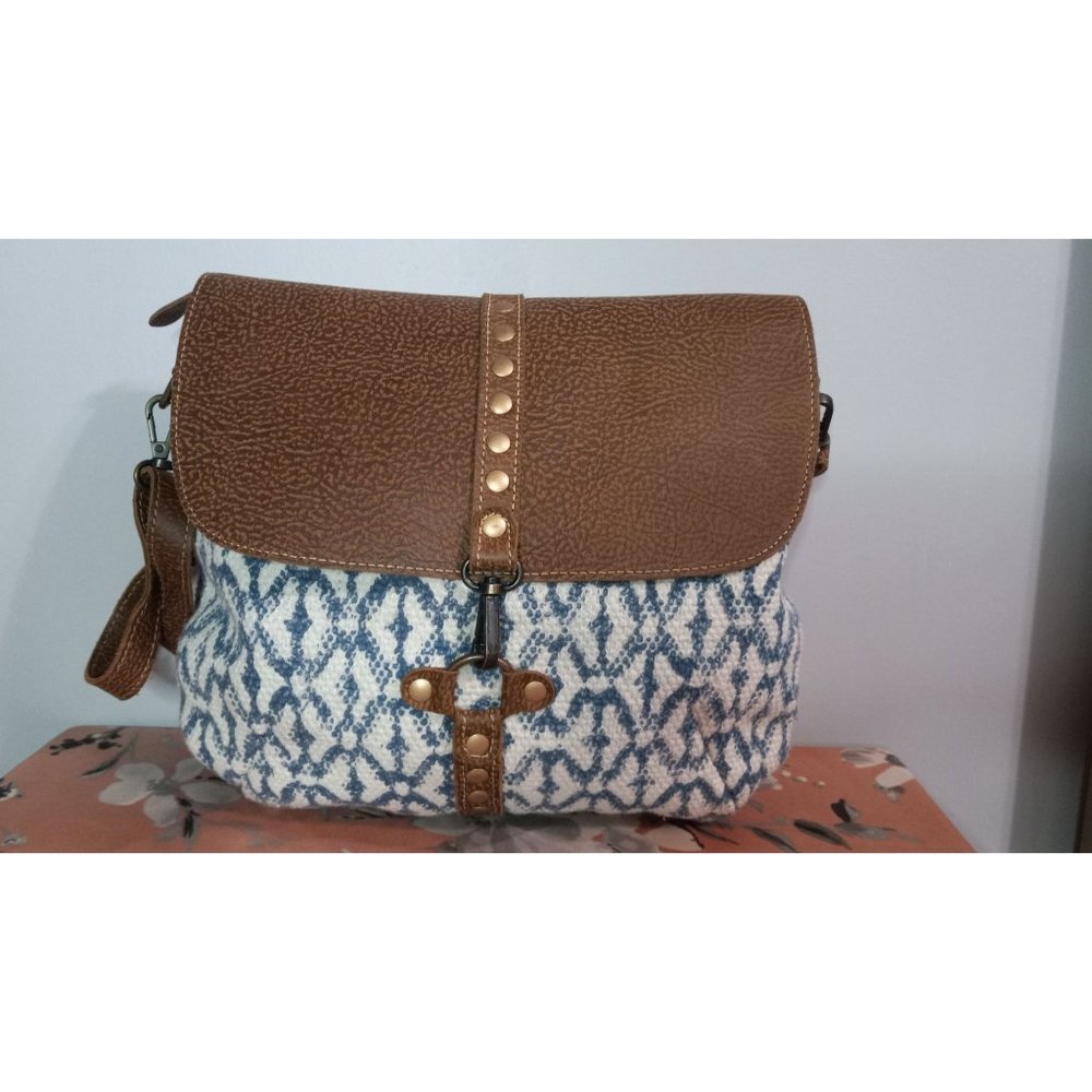 Myra Bag Large Tapestry Rug Canvas Leather Studded Balance Shoulder Crossbody